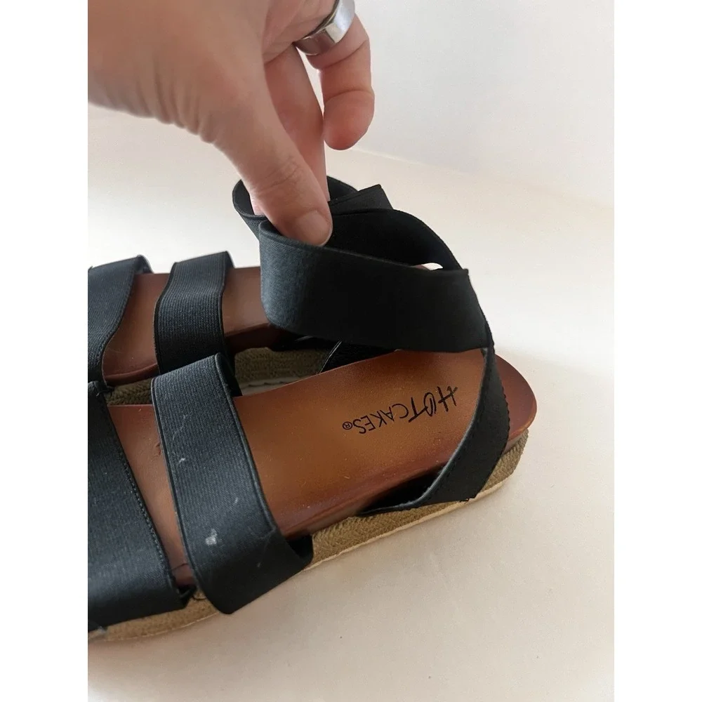 HOTCAKES Girls 13 Shoes Sandals Stretch Straps Black Platform Vacation Strappy